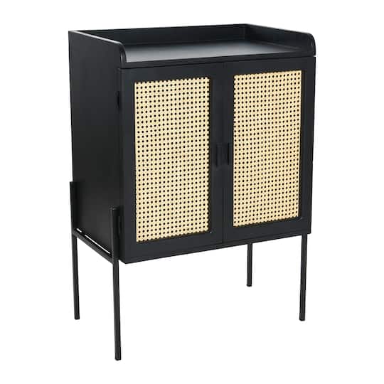 Hello Honey® 3ft. Black Bar Cabinet with Natural Woven Cane Details